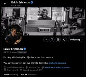 Erick Erickson Twitter bio